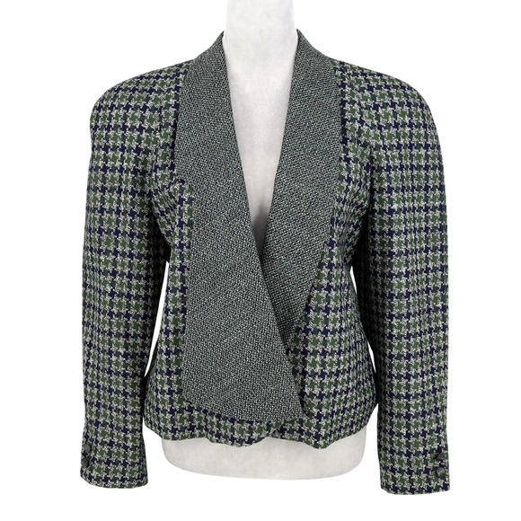 Michii Moon Jackets & Blazers - Michii Moon for Sanyo Jacket Womens 6 Blue Green Plaid Wool Lined Japan Vintage